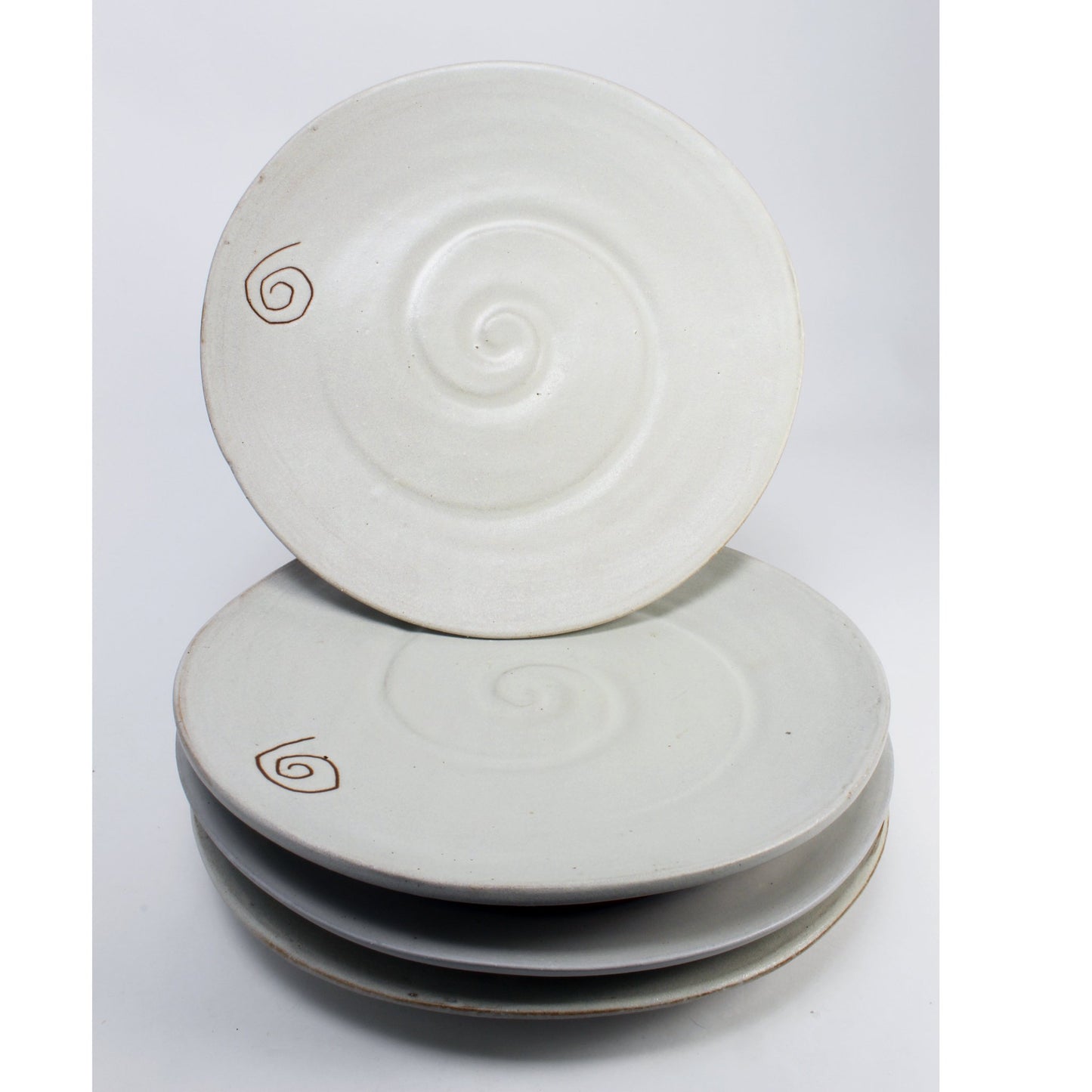Dinner Plates - White with Spiral Design - Set of 4